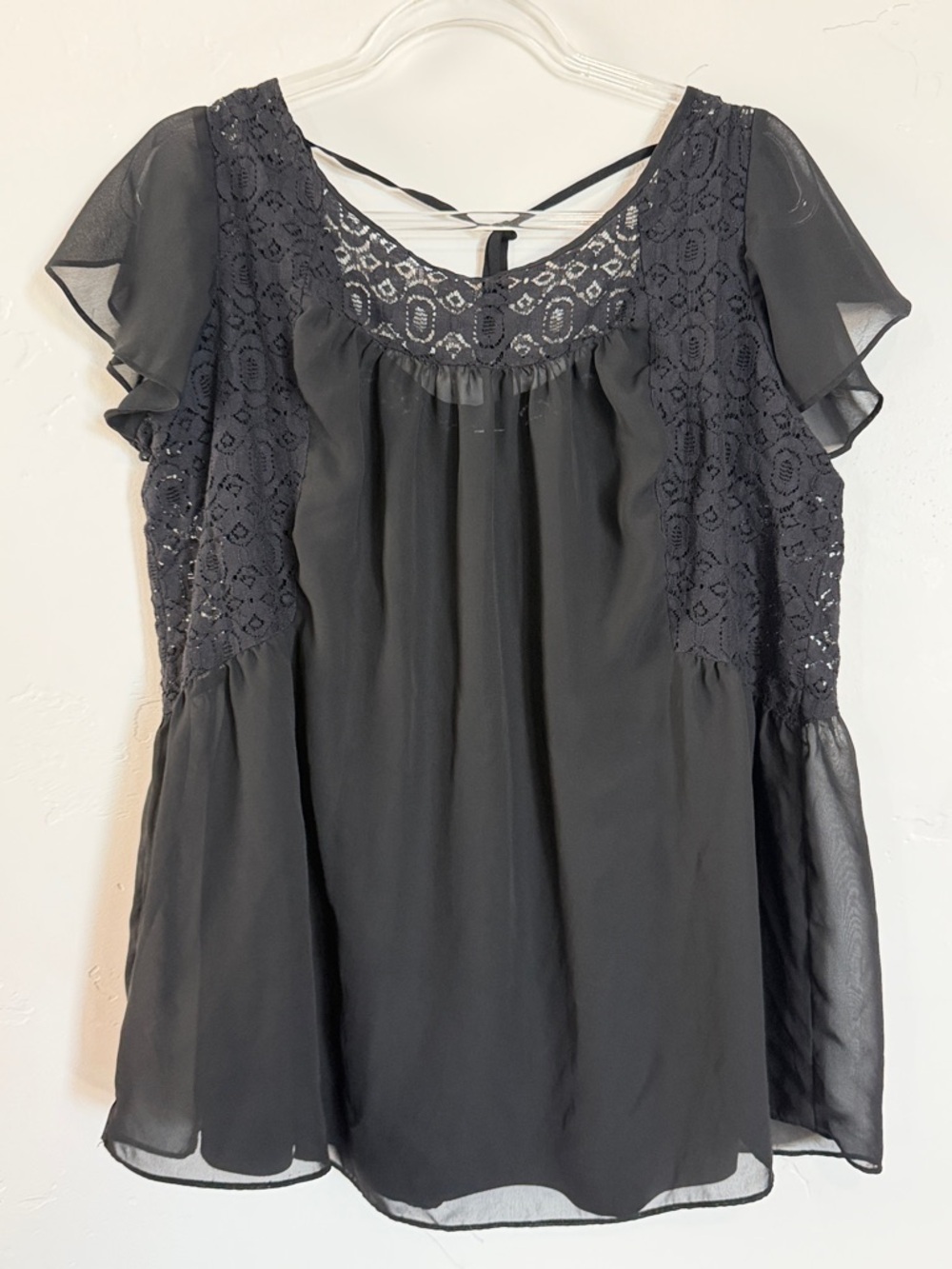Motherhood Maternity Black Lace Yoke Flutter Sleeve Blouse